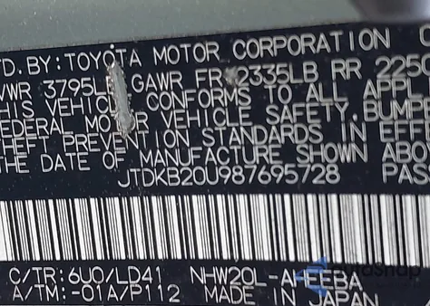 2008 Toyota Prius из США, поврежденный, VIN JTDKB20U987695728